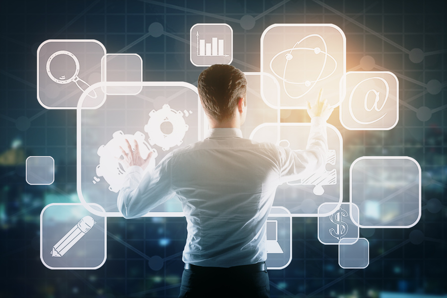 Businessman managing business icons